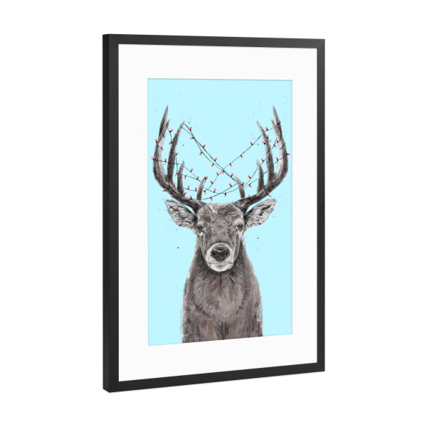 Poster mit Rahmen Schwarz (Metallic) "Xmas deer" artboxONE - Natur,Tiere,Weihnachten,Lustig