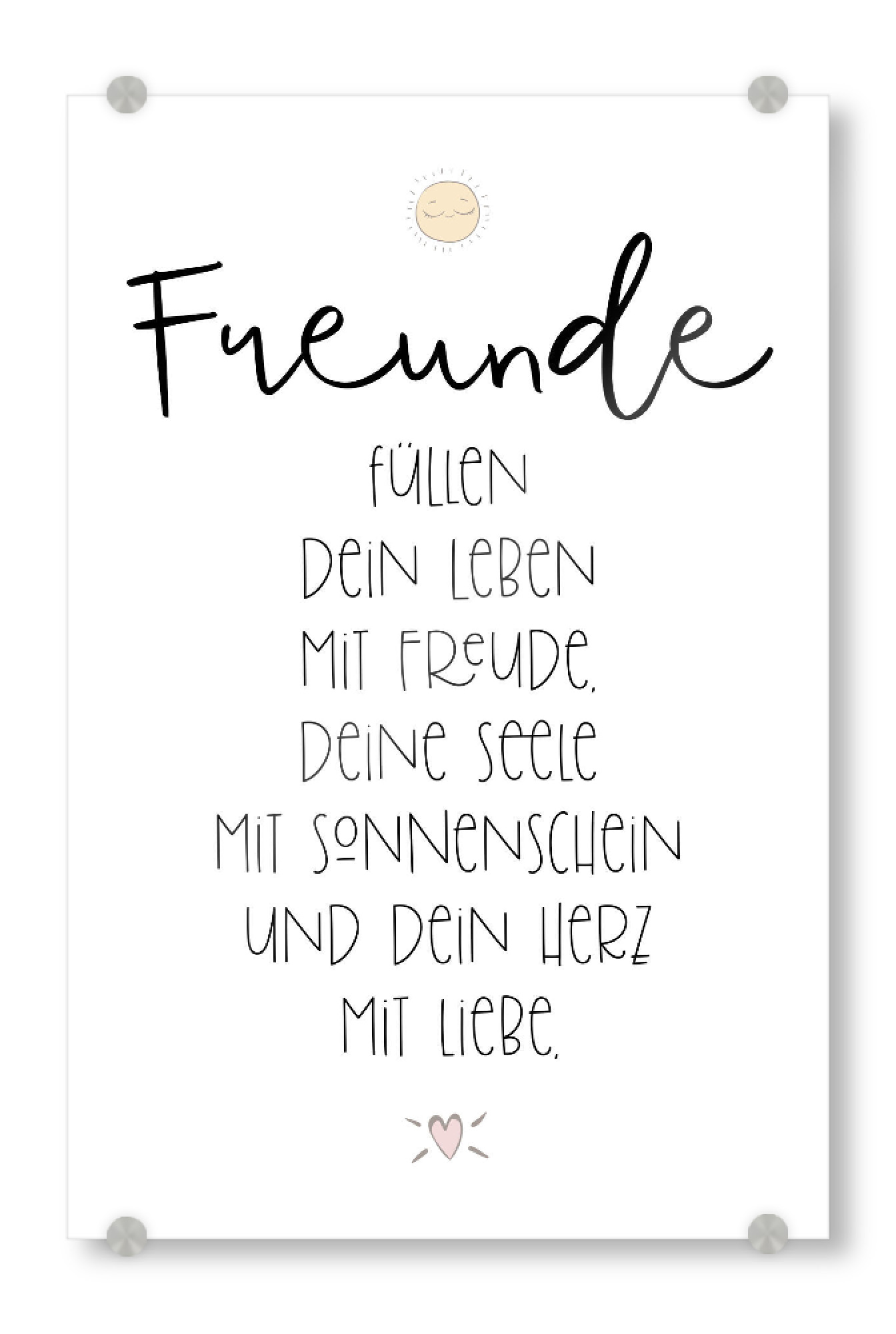 Acrylglasbild "Freunde Sonnenschein Liebe" artboxONE - Typografie,Für Kinder,Menschen,Liebe