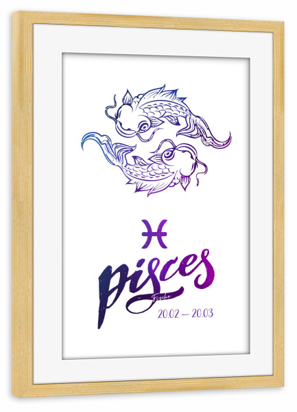 Poster mit Rahmen kiefer "Sternzeichen Fische" artboxONE - Typografie