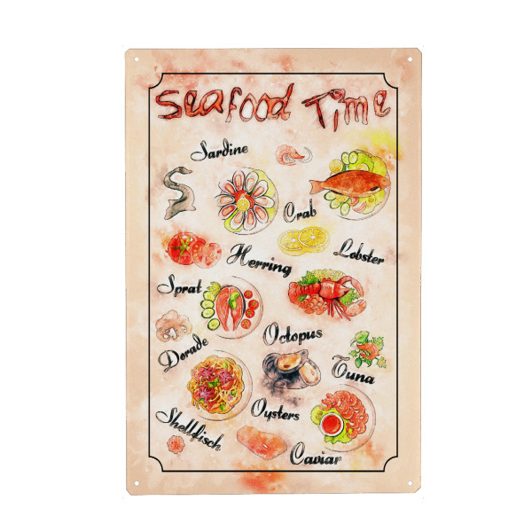 Metall Poster "Zeit für Fisch - Seafood" artboxONE - Essen & Trinken