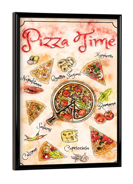 Poster mit schwarzem Rahmen "Zeit für Pizza" artboxONE - Essen & Trinken
