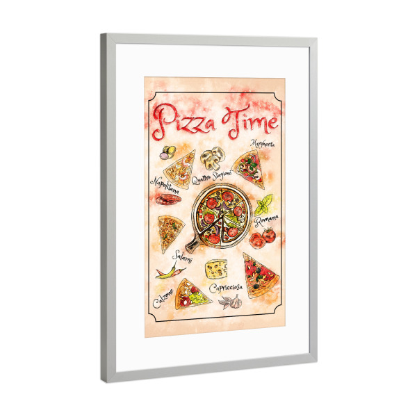 Poster mit Rahmen Silber "Zeit für Pizza" artboxONE - Essen & Trinken