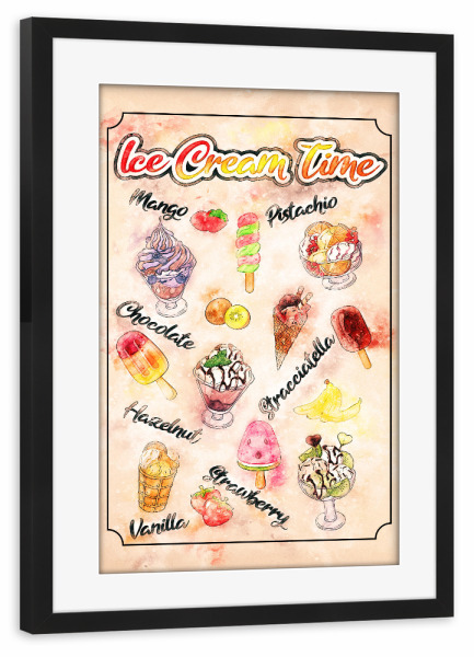 Poster mit Rahmen schwarz "Zeit für Eis" artboxONE - Essen & Trinken