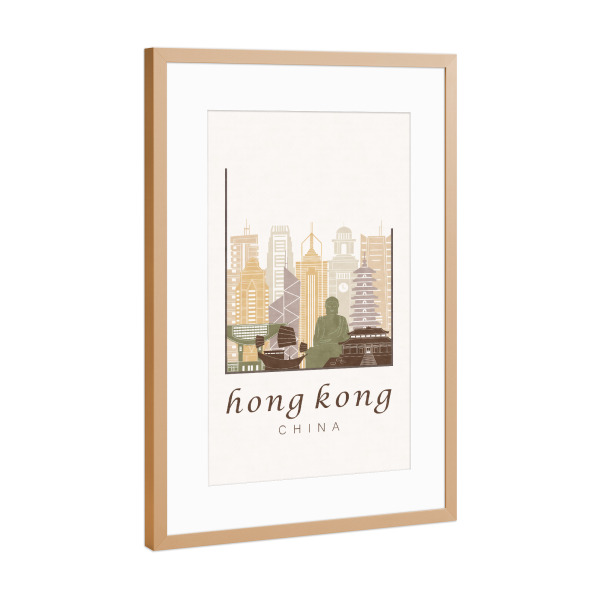 Poster mit Rahmen Kupfer "Hong Kong skyline rustic" artboxONE - Städte,Architektur