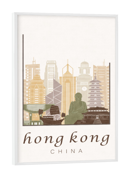 Poster mit weißem Rahmen "Hong Kong skyline rustic" artboxONE - Städte,Architektur