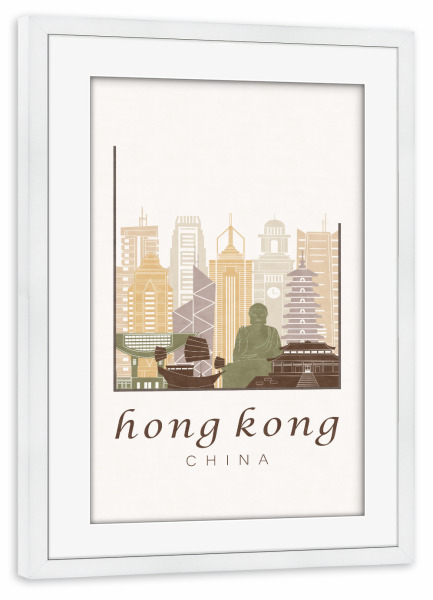 Poster mit Rahmen weiß "Hong Kong skyline rustic" artboxONE - Städte,Architektur