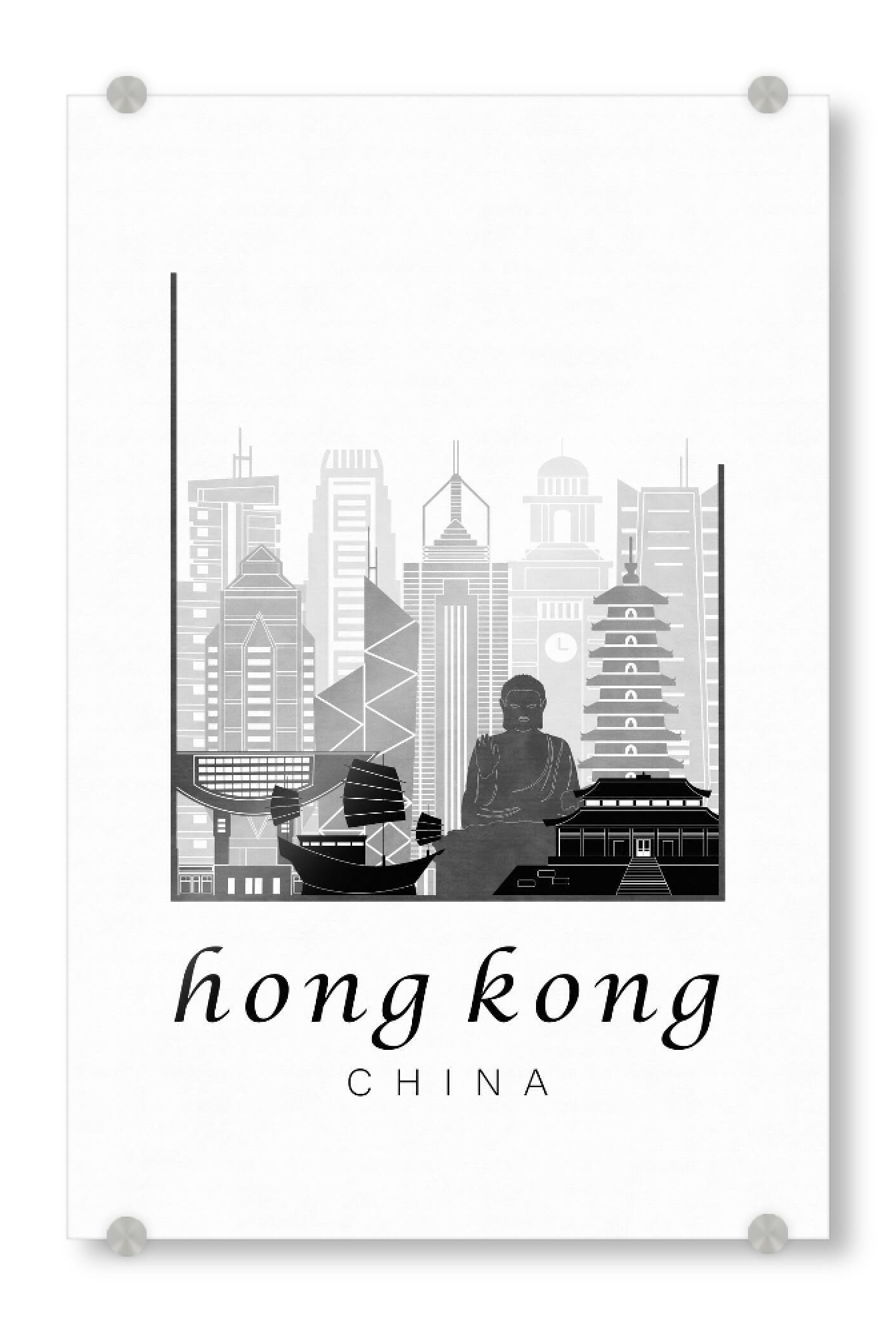 Acrylglasbild "Hong Kong skyline black & white" artboxONE - Städte,Schwarzweiß,Architektur