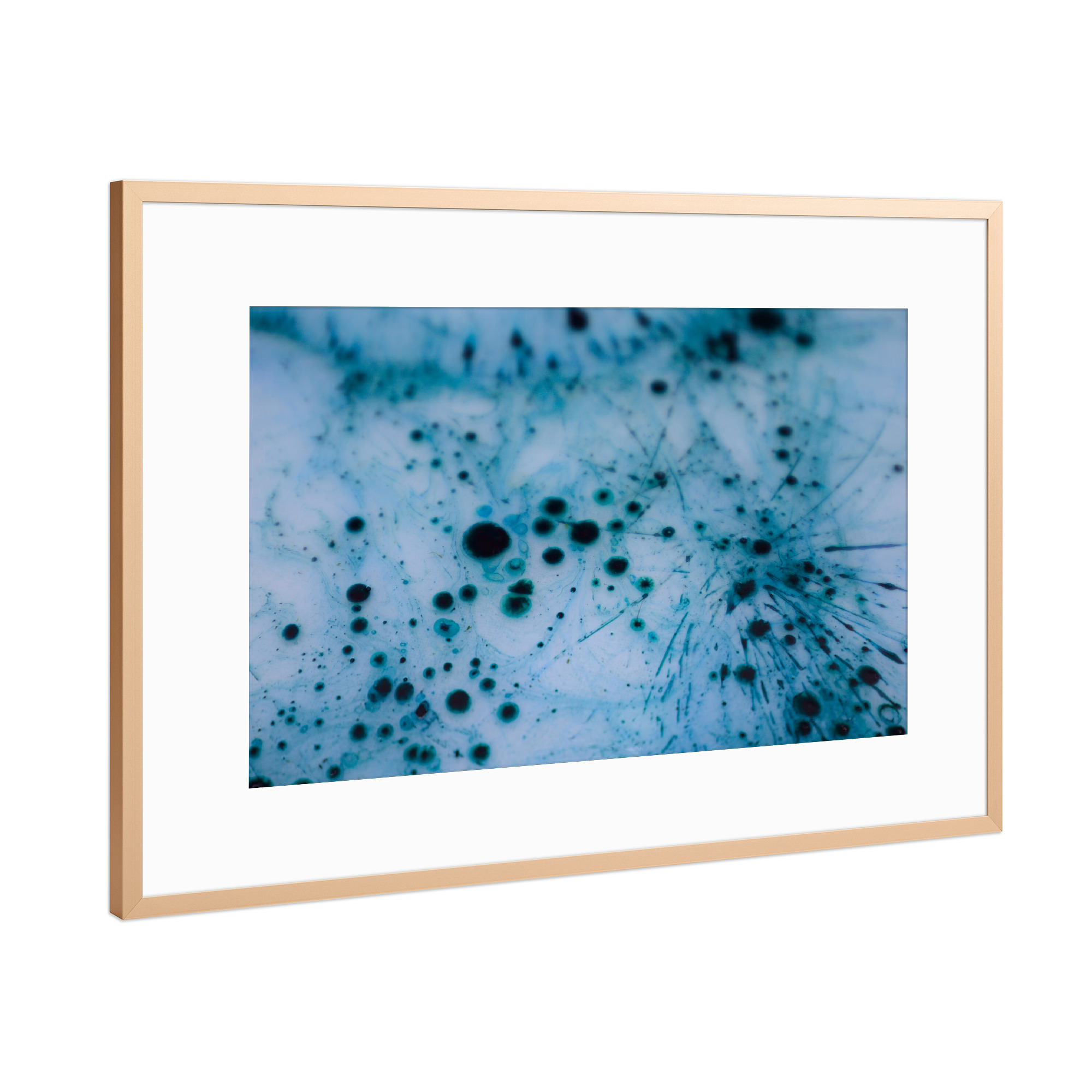 Poster mit Rahmen Kupfer "BLACK DOTS ON BLUE" artboxONE - Abstrakt