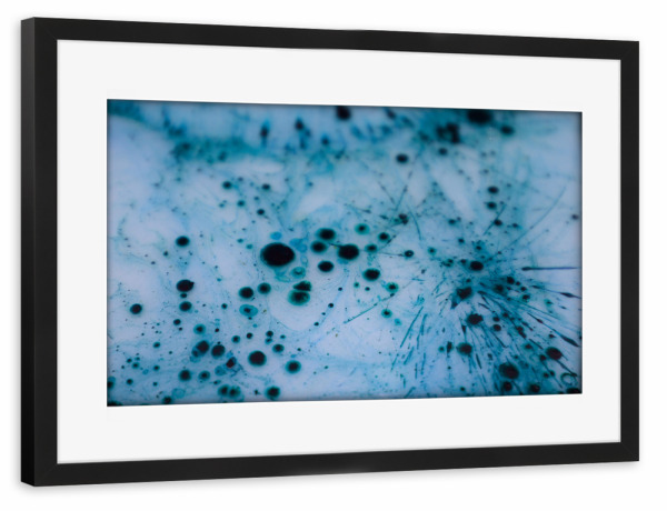 Poster mit Rahmen schwarz "BLACK DOTS ON BLUE" artboxONE - Abstrakt