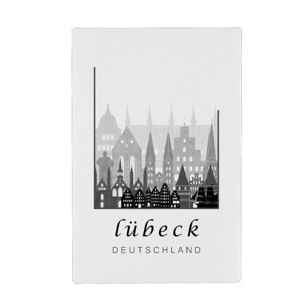 Holzbild "Lubeck skyline black & white" artboxONE - Städte,Schwarzweiß,Architektur