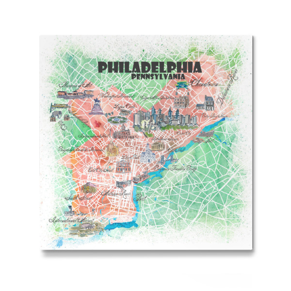 Galerie-Print "Philadelphia Illustrierte Karte" 30x30 cm artboxONE