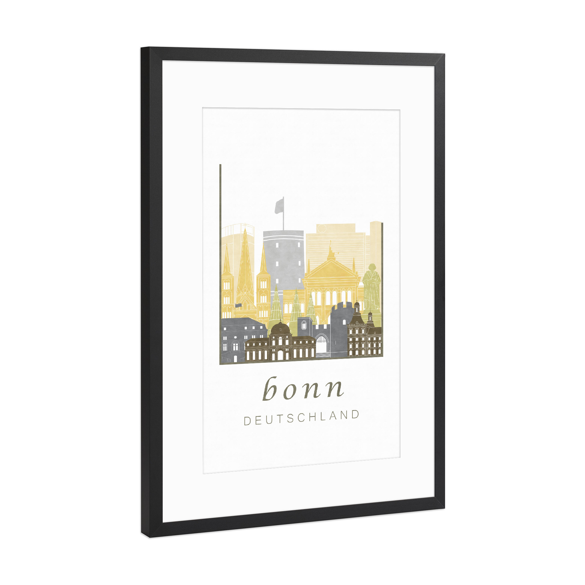 Poster mit Rahmen Schwarz (Metallic) "Bonn skyline desert" artboxONE - Städte,Architektur
