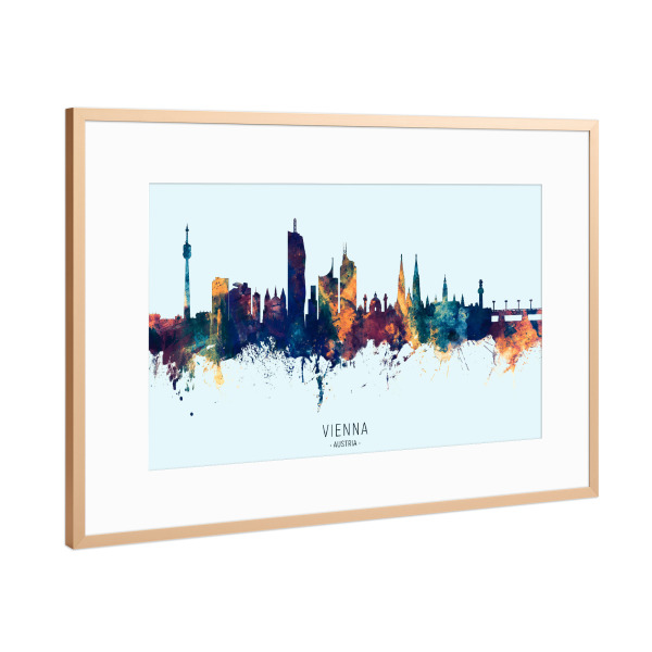 Poster mit Rahmen Kupfer "Vienna Austria Skyline BlueOrange" artboxONE - Städte,Städte / Wien