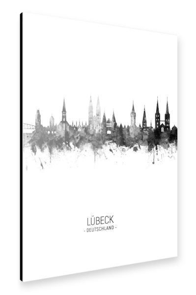 Alu-Dibond "Lübeck Skyline BW" 30x20 cm artboxONE