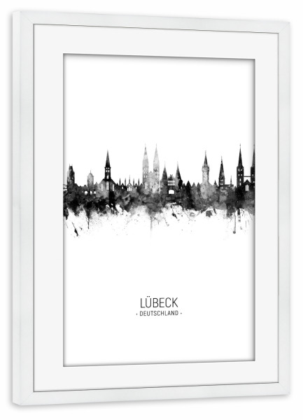 Poster mit Rahmen weiß "Lübeck Skyline BW" artboxONE - Städte,Schwarzweiß