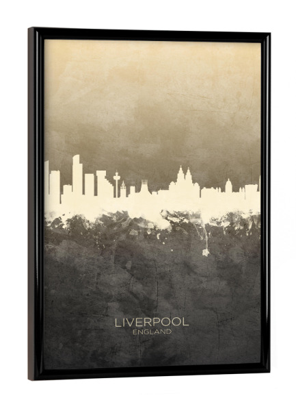 Poster mit schwarzem Rahmen "Liverpool England Skyline Taupe" artboxONE - Städte