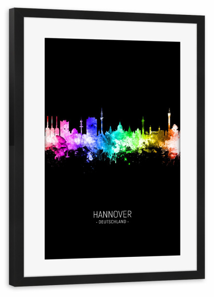 Poster mit Rahmen schwarz "Hannover Skyline Colour Black" artboxONE - Städte