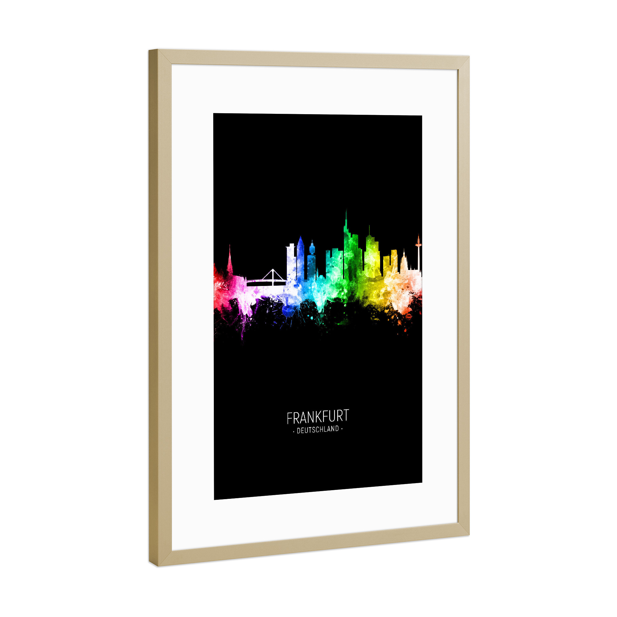 Poster mit Rahmen Gold "Frankfurt Skyline Colour Black" artboxONE - Städte,Städte / Frankfurt