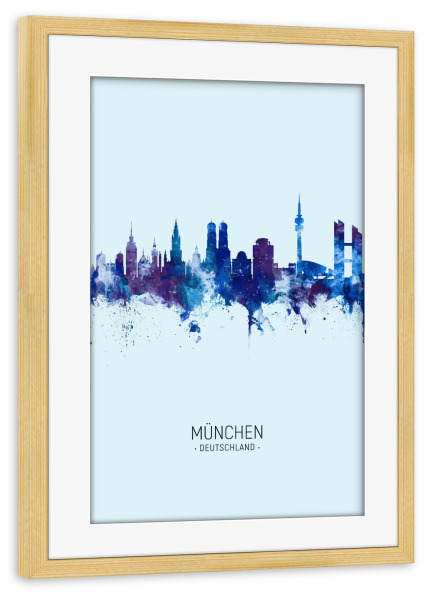 Poster mit Rahmen kiefer "Munich Germany Skyline Dark Blue" artboxONE - Städte,Städte / München