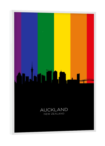Poster mit weißem Rahmen "Auckland New Zealand Skyline Pride" artboxONE - Städte