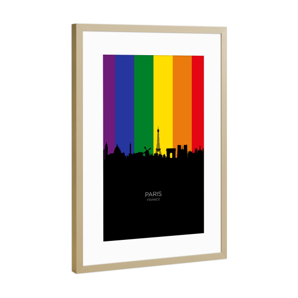 Poster mit Rahmen Gold "Paris France Skyline Pride" artboxONE - Städte / Paris