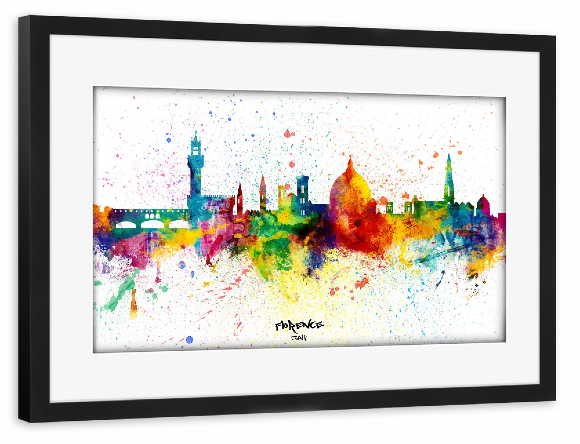 Poster mit Rahmen schwarz "Florence Italy Skyline Splash" artboxONE - Städte