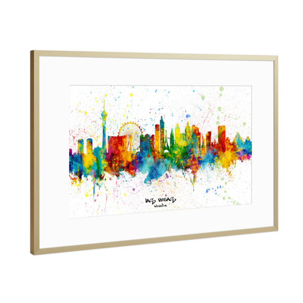 Poster mit Rahmen Gold "Las Vegas Nevada Skyline Splash" artboxONE - Städte,Städte / Las Vegas