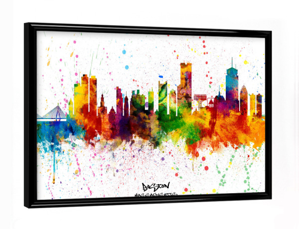 Poster mit schwarzem Rahmen "Boston Skyline Splash" artboxONE - Städte,Städte / Boston