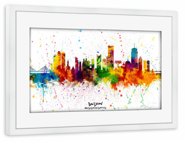 Poster mit Rahmen weiß "Boston Skyline Splash" artboxONE - Städte,Städte / Boston