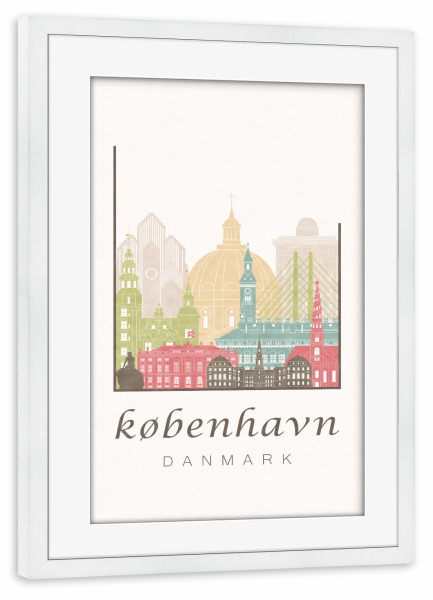 Poster mit Rahmen weiß "Copenhagen skyline pastel" artboxONE - Städte,Architektur,Städte / København