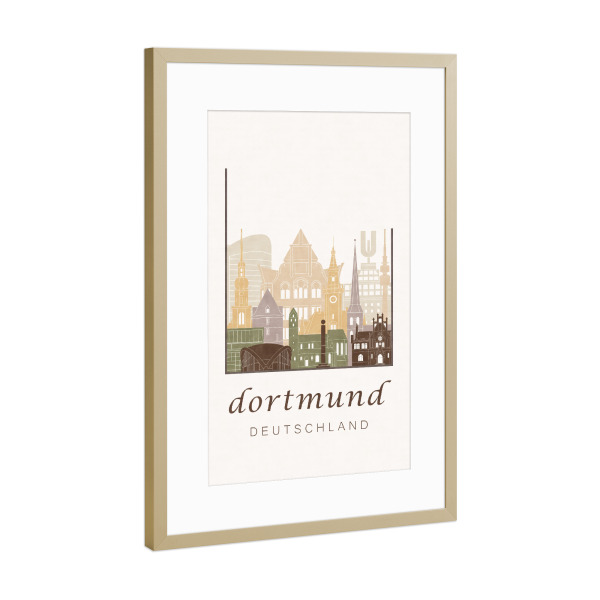 Poster mit Rahmen Gold "Dortmund skyline rustic" artboxONE - Städte,Architektur