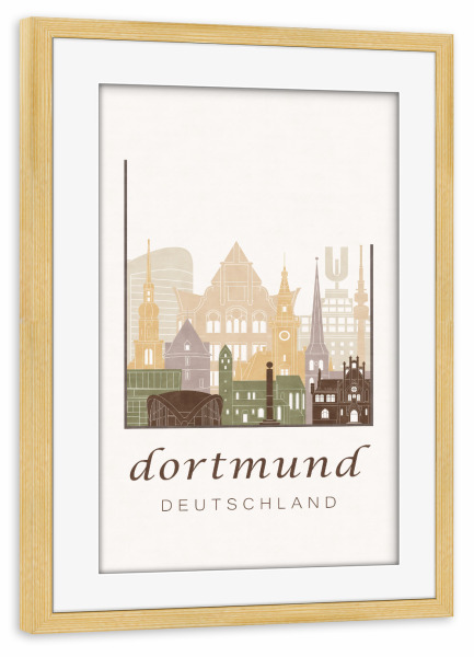 Poster mit Rahmen kiefer "Dortmund skyline rustic" artboxONE - Städte,Architektur
