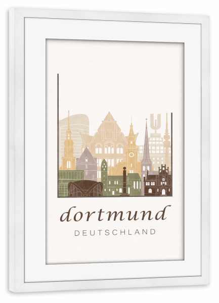 Poster mit Rahmen weiß "Dortmund skyline rustic" artboxONE - Städte,Architektur