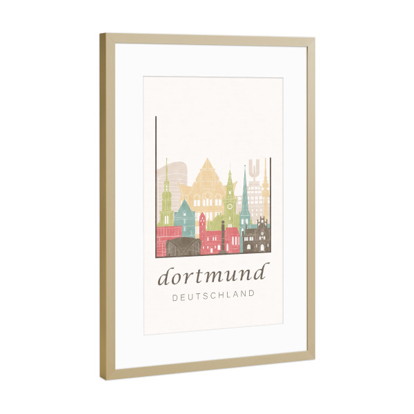 Poster mit Rahmen Gold "Dortmund skyline pastel" artboxONE - Städte,Architektur