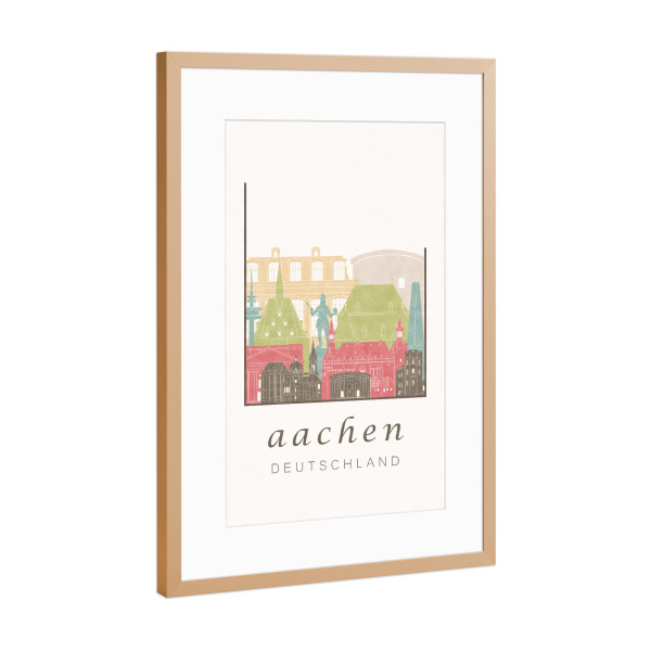 Poster mit Rahmen Kupfer "Aachen skyline pastel" artboxONE - Städte,Architektur