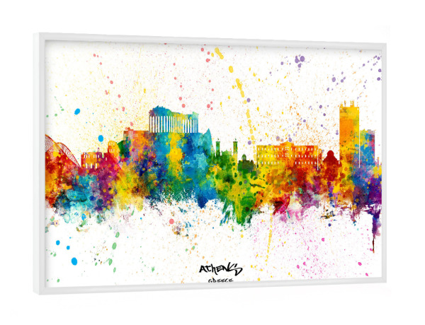 Poster mit weißem Rahmen "Athens Greece Skyline Splash" artboxONE - Städte