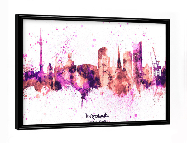 Poster mit schwarzem Rahmen "Dortmund Germany Skyline RosePink" artboxONE - Städte