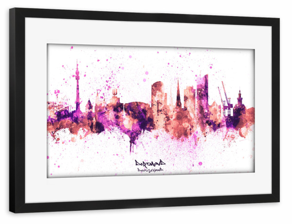 Poster mit Rahmen schwarz "Dortmund Germany Skyline RosePink" artboxONE - Städte