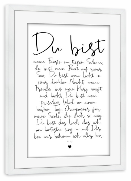 Poster mit Rahmen weiß "Du bist - ein Gedicht" artboxONE - Schwarzweiß,Liebe,Für Mama,Für Papa