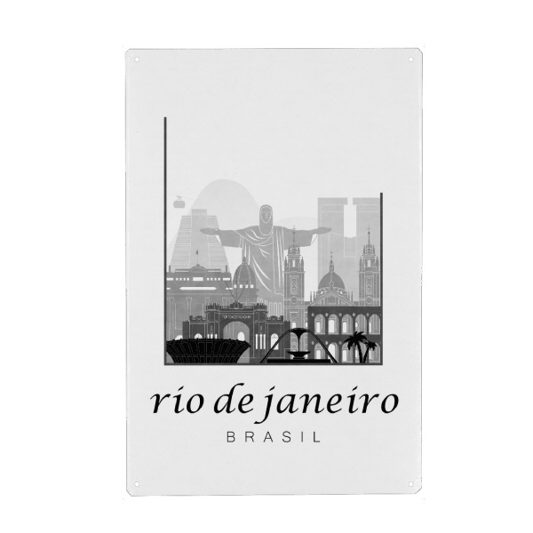 Metall Poster "Rio de Janeiro skyline black white" artboxONE - Städte,Schwarzweiß,Architektur,Städte / Rio de Janeiro