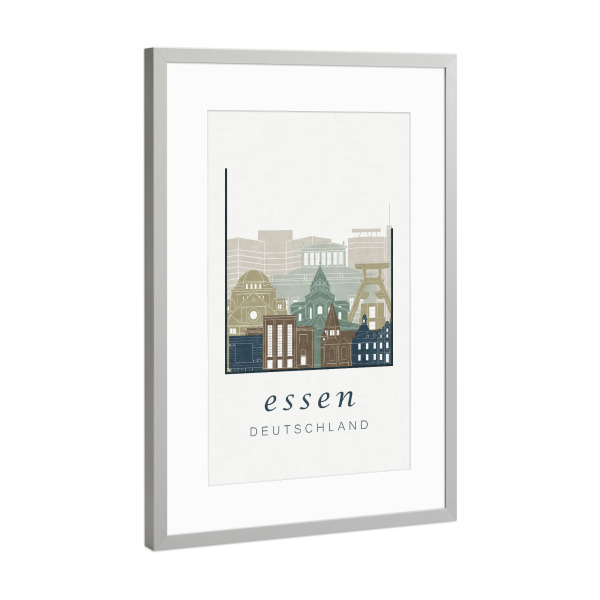 Poster mit Rahmen Silber "Essen skyline light blue" artboxONE - Städte,Architektur