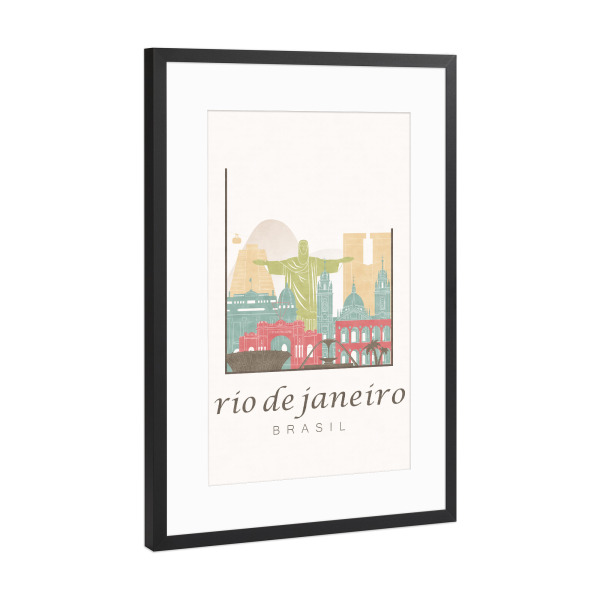 Poster mit Rahmen Schwarz (Metallic) "Rio de Janeiro skyline pastel" artboxONE - Städte,Architektur,Städte / Rio de Janeiro