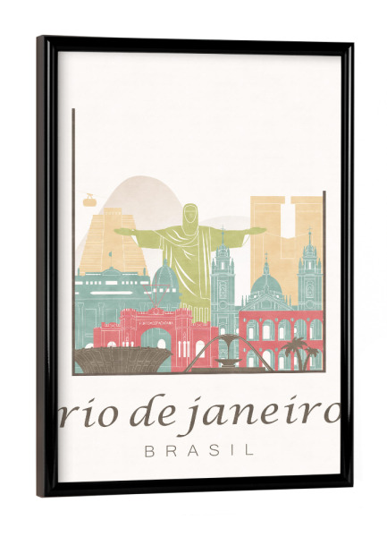 Poster mit schwarzem Rahmen "Rio de Janeiro skyline pastel" artboxONE - Städte,Architektur,Städte / Rio de Janeiro