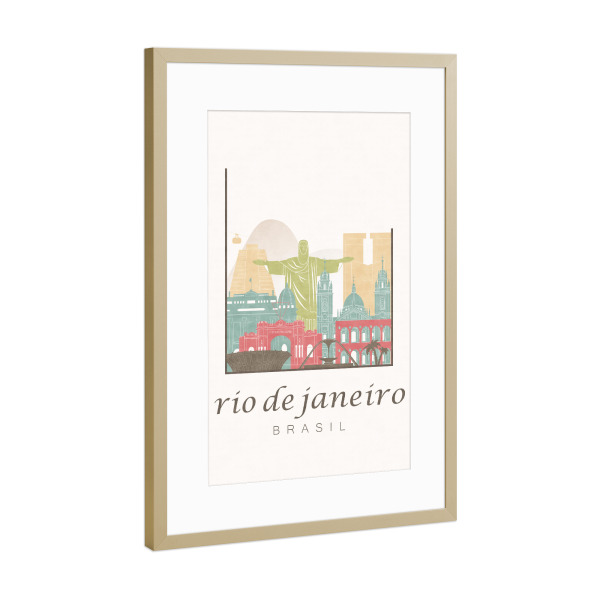 Poster mit Rahmen Gold "Rio de Janeiro skyline pastel" artboxONE - Städte,Architektur,Städte / Rio de Janeiro