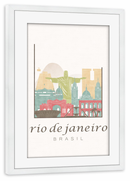 Poster mit Rahmen weiß "Rio de Janeiro skyline pastel" artboxONE - Städte,Architektur,Städte / Rio de Janeiro
