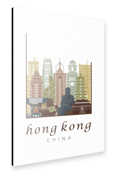 Alu-Dibond "Hong Kong skyline light brown" 30x20 cm artboxONE