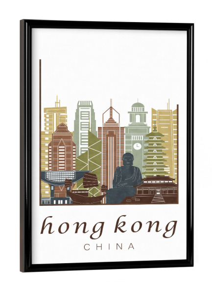 Poster mit schwarzem Rahmen "Hong Kong skyline light brown" artboxONE - Städte,Architektur