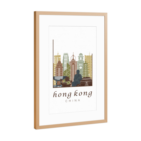 Poster mit Rahmen Kupfer "Hong Kong skyline light brown" artboxONE - Städte,Architektur