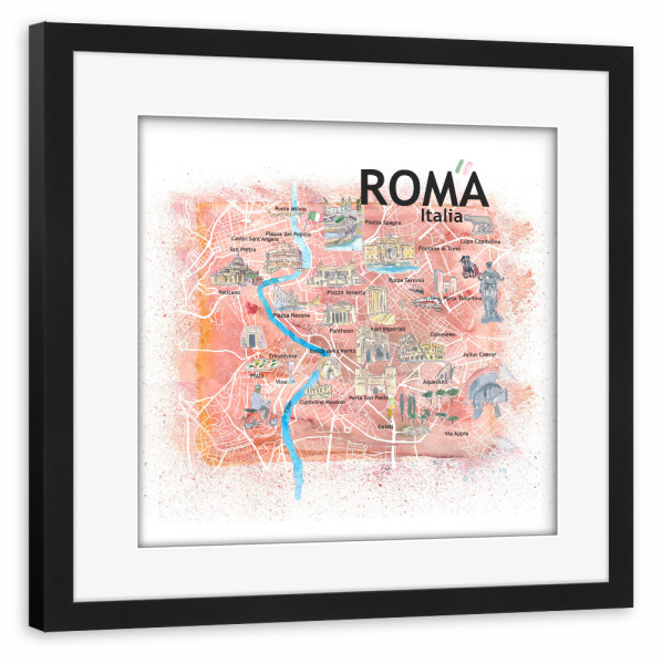 Poster mit Rahmen schwarz "Rom Illustrierte Karte" artboxONE - Städte,Architektur,Städte / Rom,Kartografie