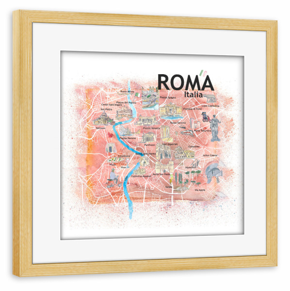 Poster mit Rahmen kiefer "Rom Illustrierte Karte" artboxONE - Städte,Architektur,Städte / Rom,Kartografie